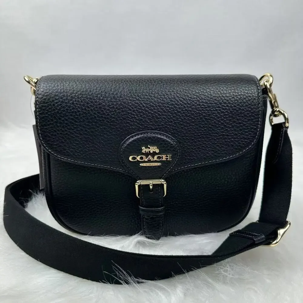 COACH Amelia Saddle Bag Shoulder/Crossbody Bag In Leather CP107 Gold/Black NWT